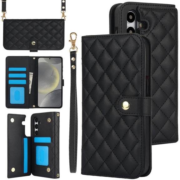 For Samsung Galaxy S24+ 5G Crossbody Multifunction Rhombic Leather Phone Case(Black)