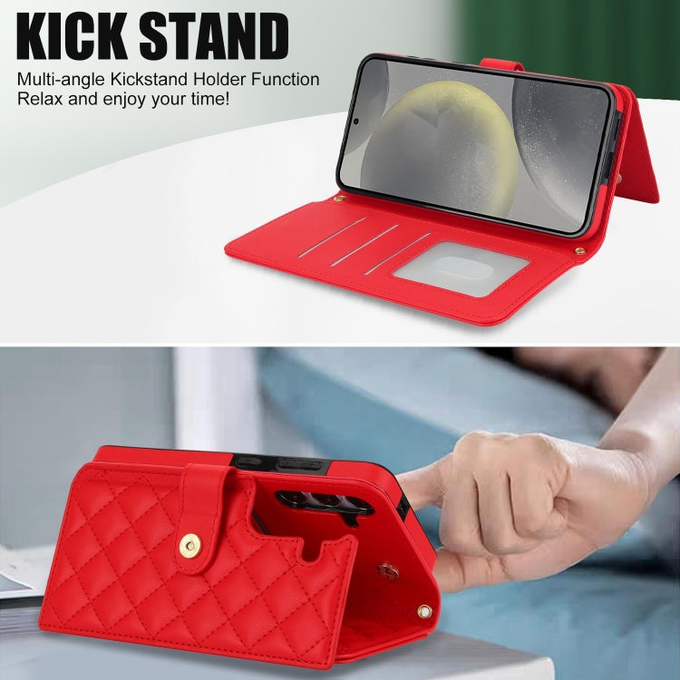 For Samsung Galaxy S24+ 5G Crossbody Multifunction Rhombic Leather Phone Case(Red)