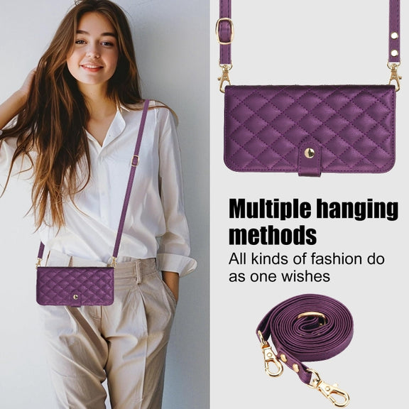 For Samsung Galaxy S24+ 5G Crossbody Multifunction Rhombic Leather Phone Case(Dark Purple)