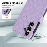 For Samsung Galaxy S24+ 5G Crossbody Multifunction Rhombic Leather Phone Case(Purple)