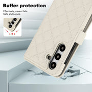For Samsung Galaxy S24 5G Crossbody Multifunction Rhombic Leather Phone Case(White)