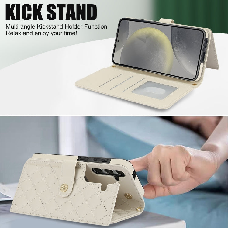 For Samsung Galaxy S24 5G Crossbody Multifunction Rhombic Leather Phone Case(White)