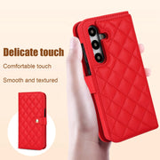 For Samsung Galaxy S24 5G Crossbody Multifunction Rhombic Leather Phone Case(Red)