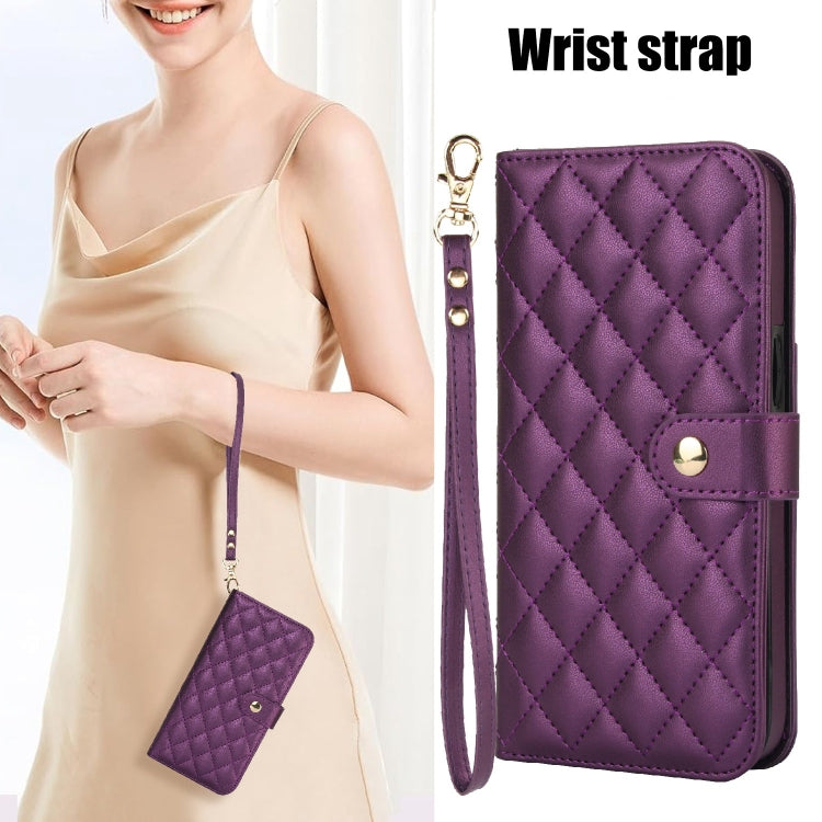 For Samsung Galaxy S24 5G Crossbody Multifunction Rhombic Leather Phone Case(Dark Purple)