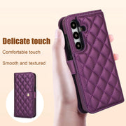 For Samsung Galaxy S24 5G Crossbody Multifunction Rhombic Leather Phone Case(Dark Purple)