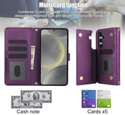 For Samsung Galaxy S24 5G Crossbody Multifunction Rhombic Leather Phone Case(Dark Purple)