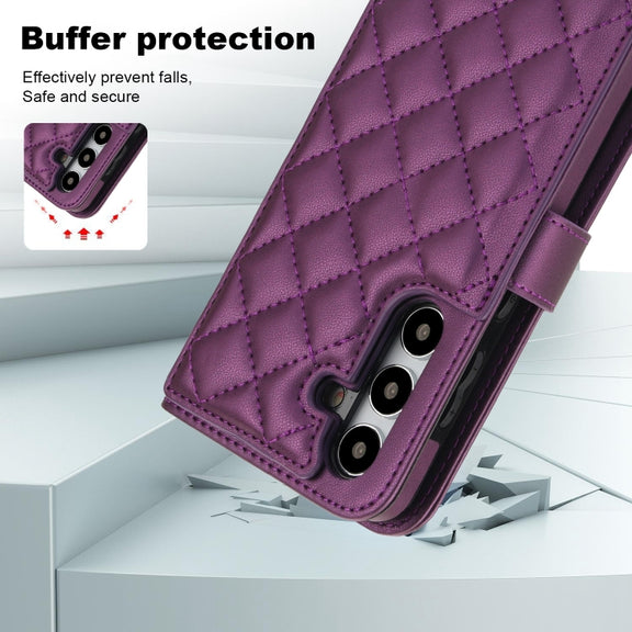 For Samsung Galaxy S24 5G Crossbody Multifunction Rhombic Leather Phone Case(Dark Purple)