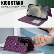For Samsung Galaxy S24 5G Crossbody Multifunction Rhombic Leather Phone Case(Dark Purple)