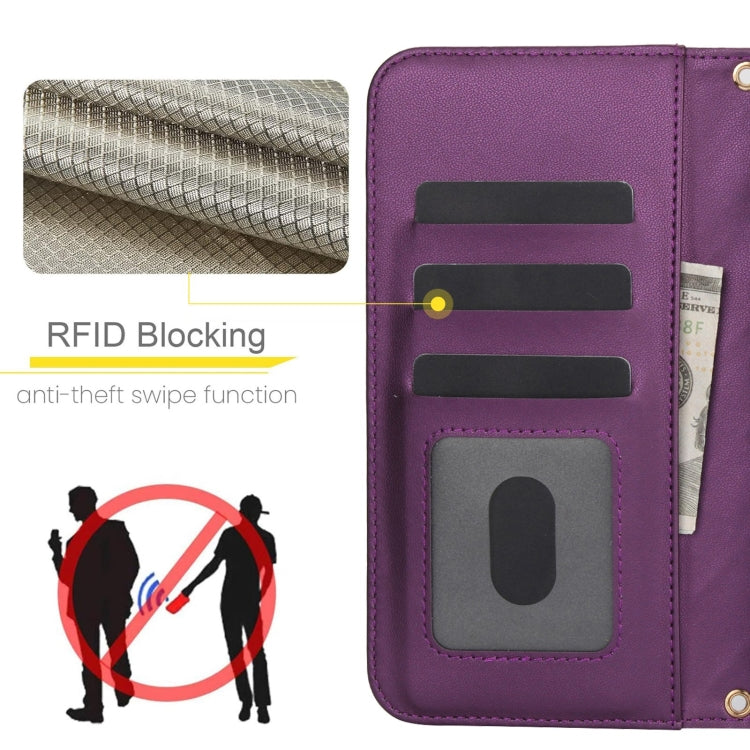 For Samsung Galaxy S24 5G Crossbody Multifunction Rhombic Leather Phone Case(Dark Purple)