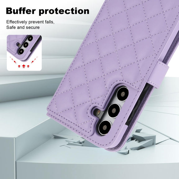 For Samsung Galaxy S24 5G Crossbody Multifunction Rhombic Leather Phone Case(Purple)