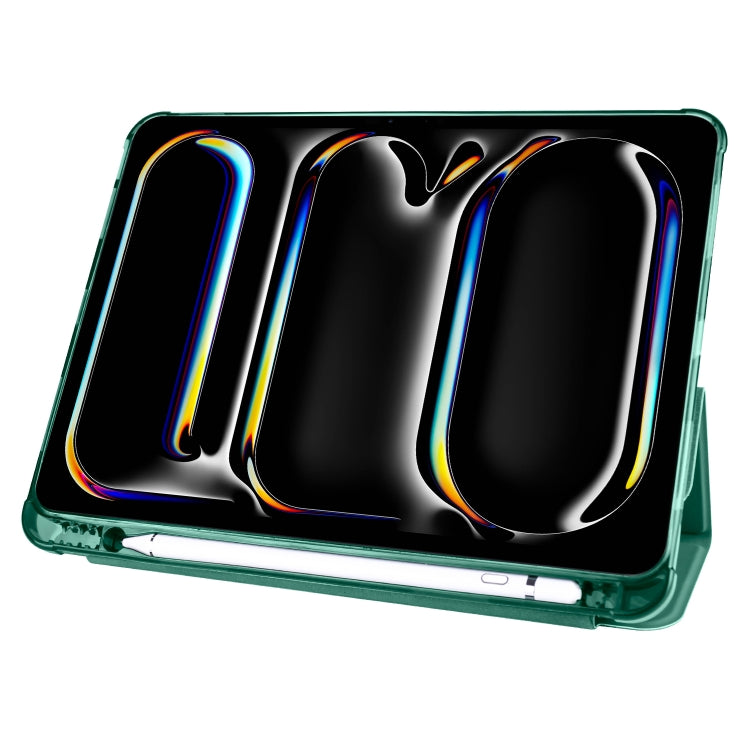 For iPad Pro 11 2024 3-fold TPU Leather Smart Tablet Case with Pen Slot(Pine Green) - iPad Pro 11 2024 Cases by PMC TechLife | Online Shopping South Africa | PMC TechLife | Buy Now Pay Later Mobicred