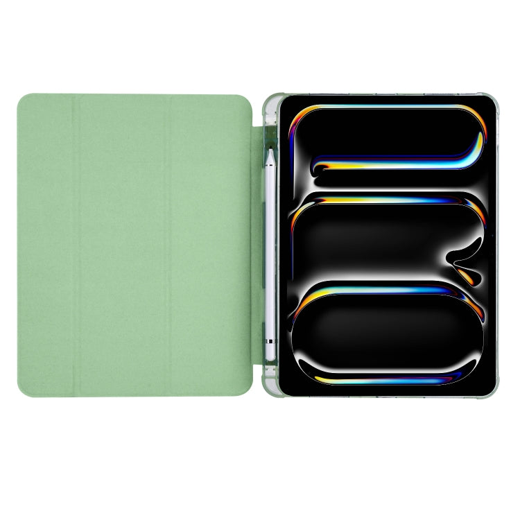 For iPad Pro 13 2024 3-fold TPU Leather Smart Tablet Case with Pen Slot(Matcha Green)
