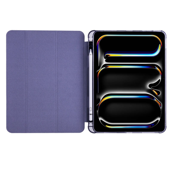 For iPad Pro 13 2024 3-fold TPU Leather Smart Tablet Case with Pen Slot(Lavender Purple)
