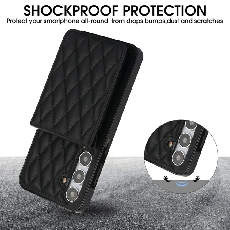 For Samsung Galaxy S24 5G YM015 Crossbody Rhombic Card Bag RFID Phone Case(Black)