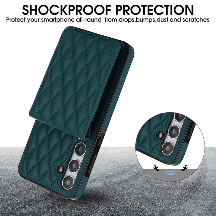 For Samsung Galaxy S24 5G YM015 Crossbody Rhombic Card Bag RFID Phone Case(Green)