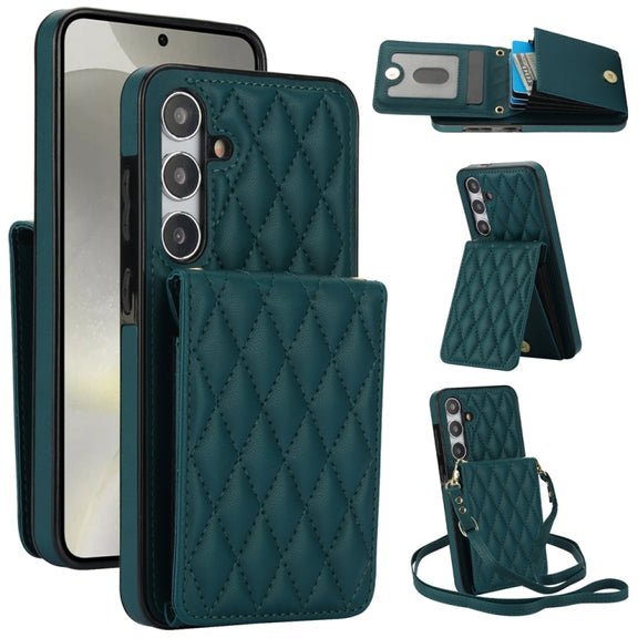 For Samsung Galaxy S24 5G YM015 Crossbody Rhombic Card Bag RFID Phone Case(Green)