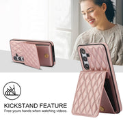 For Samsung Galaxy S24 5G YM015 Crossbody Rhombic Card Bag RFID Phone Case(Rose Gold)