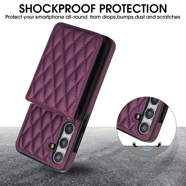 For Samsung Galaxy S24 5G YM015 Crossbody Rhombic Card Bag RFID Phone Case(Dark Purple)