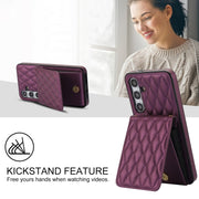 For Samsung Galaxy S24 5G YM015 Crossbody Rhombic Card Bag RFID Phone Case(Dark Purple)