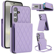 For Samsung Galaxy S24 5G YM015 Crossbody Rhombic Card Bag RFID Phone Case(Light Purple)