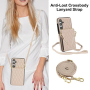 For Samsung Galaxy S24+ 5G YM015 Crossbody Rhombic Card Bag RFID Phone Case(White)