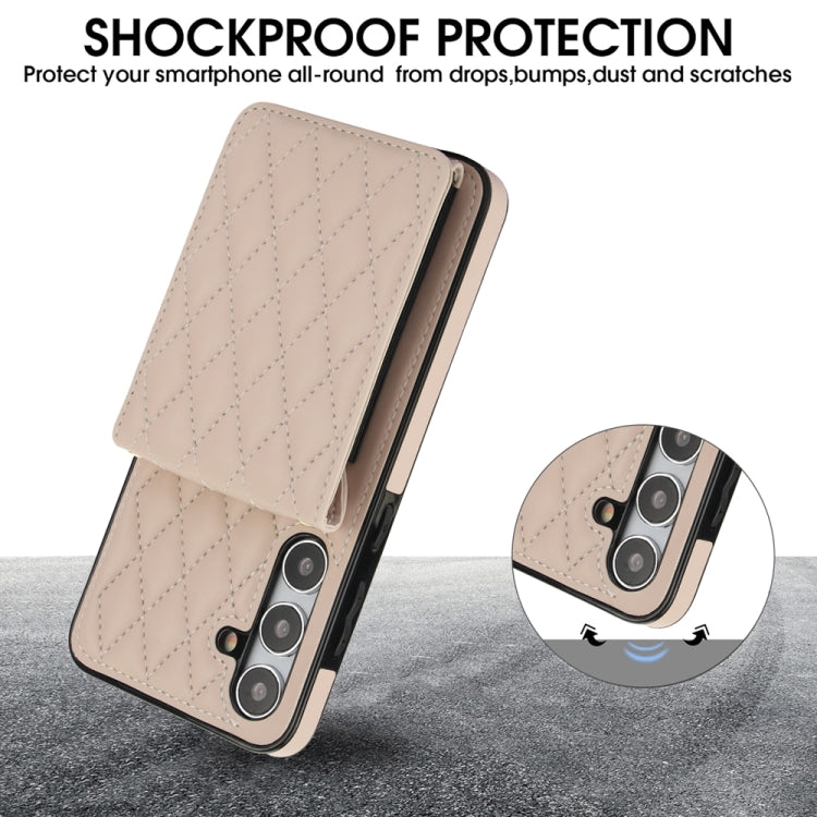 For Samsung Galaxy S24+ 5G YM015 Crossbody Rhombic Card Bag RFID Phone Case(White)