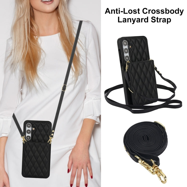 For Samsung Galaxy S24+ 5G YM015 Crossbody Rhombic Card Bag RFID Phone Case(Black) - Galaxy S24+ 5G Cases by PMC Jewellery | Online Shopping South Africa | PMC Jewellery | Buy Now Pay Later Mobicred