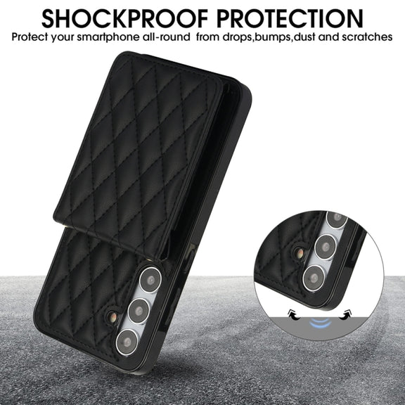 For Samsung Galaxy S24+ 5G YM015 Crossbody Rhombic Card Bag RFID Phone Case(Black)