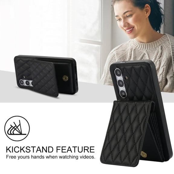 For Samsung Galaxy S24+ 5G YM015 Crossbody Rhombic Card Bag RFID Phone Case(Black)