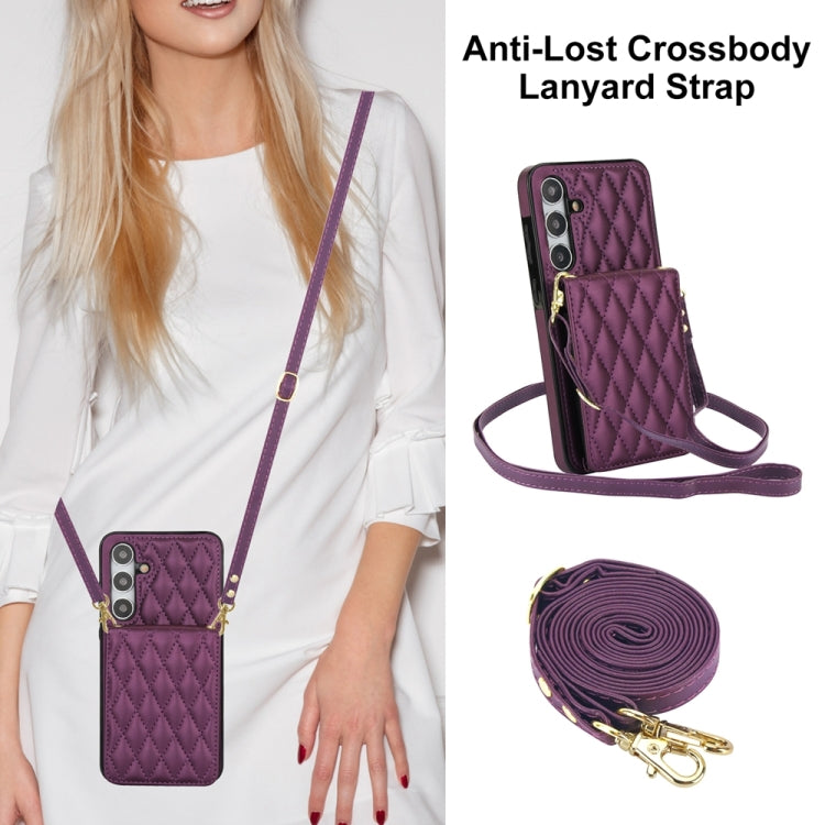 For Samsung Galaxy S24+ 5G YM015 Crossbody Rhombic Card Bag RFID Phone Case(Dark Purple) - Galaxy S24+ 5G Cases by PMC Jewellery | Online Shopping South Africa | PMC Jewellery | Buy Now Pay Later Mobicred
