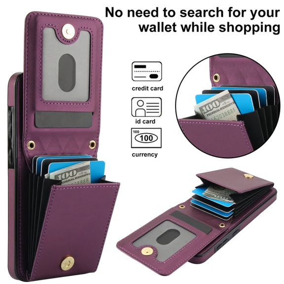 For Samsung Galaxy S24+ 5G YM015 Crossbody Rhombic Card Bag RFID Phone Case(Dark Purple)