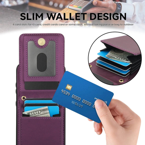 For Samsung Galaxy S24+ 5G YM015 Crossbody Rhombic Card Bag RFID Phone Case(Dark Purple)