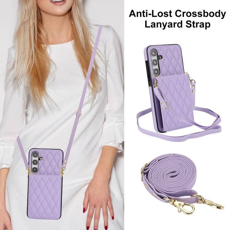 For Samsung Galaxy S24+ 5G YM015 Crossbody Rhombic Card Bag RFID Phone Case(Light Purple)