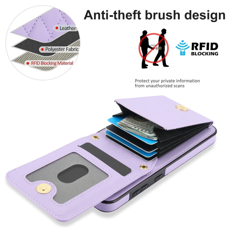 For Samsung Galaxy S24+ 5G YM015 Crossbody Rhombic Card Bag RFID Phone Case(Light Purple)