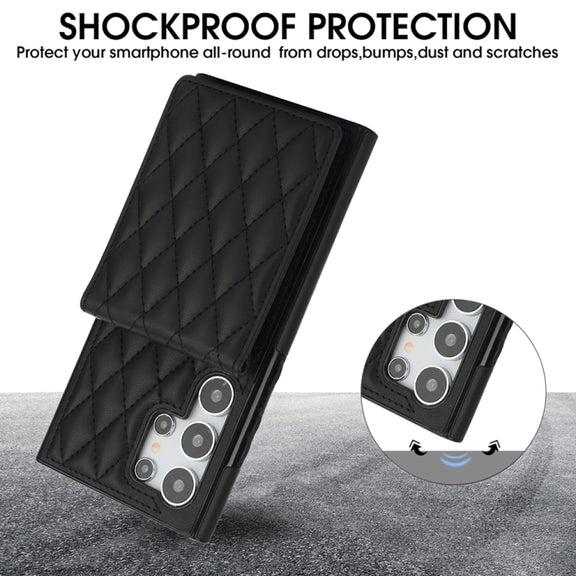 For Samsung Galaxy S24 Ultra 5G YM015 Crossbody Rhombic Card Bag RFID Phone Case(Black)