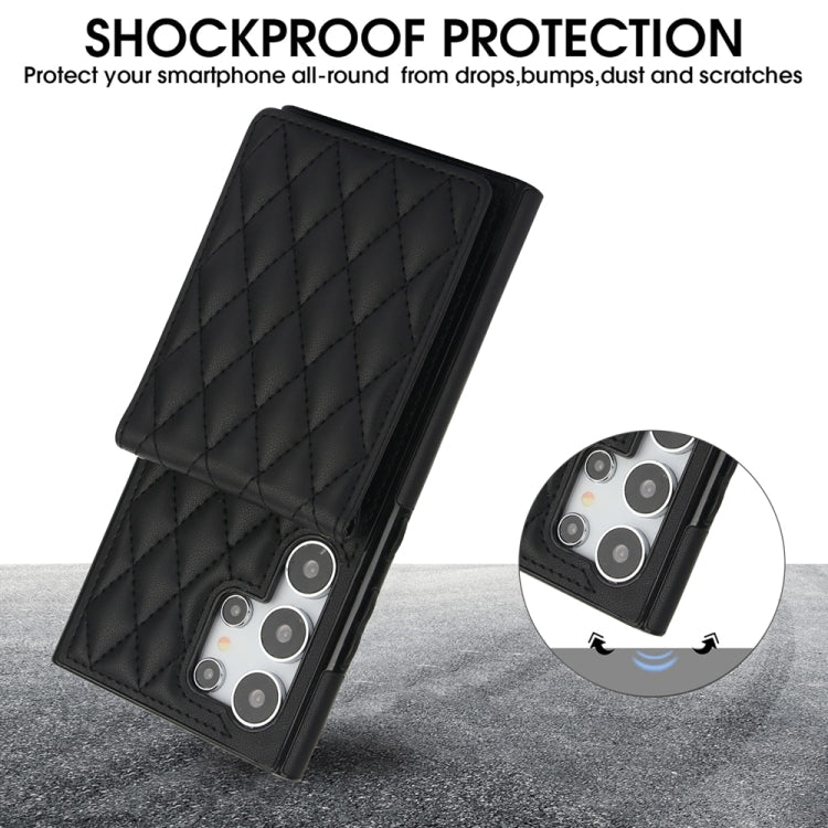 For Samsung Galaxy S24 Ultra 5G YM015 Crossbody Rhombic Card Bag RFID Phone Case(Black)