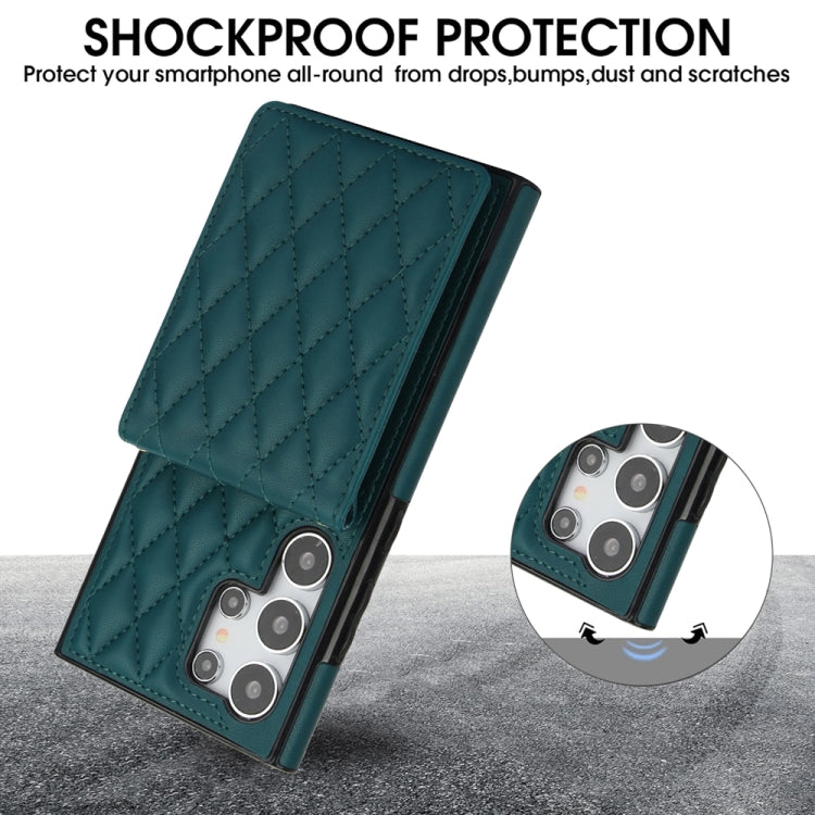 For Samsung Galaxy S24 Ultra 5G YM015 Crossbody Rhombic Card Bag RFID Phone Case(Green)