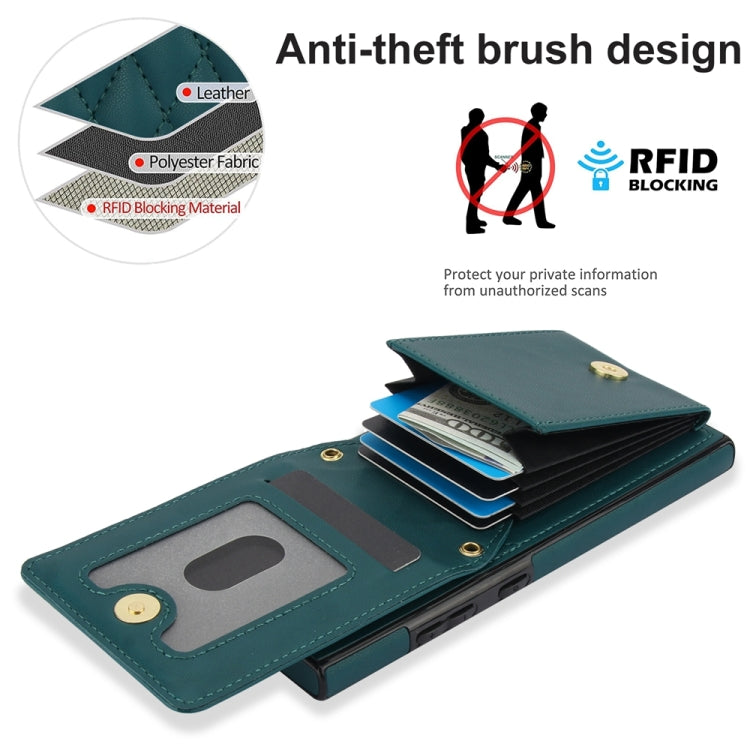 For Samsung Galaxy S24 Ultra 5G YM015 Crossbody Rhombic Card Bag RFID Phone Case(Green)