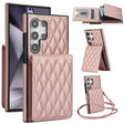 For Samsung Galaxy S24 Ultra 5G YM015 Crossbody Rhombic Card Bag RFID Phone Case(Rose Gold) - Galaxy S24 Ultra 5G Cases by PMC Jewellery | Online Shopping South Africa | PMC Jewellery | Buy Now Pay Later Mobicred