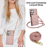 For Samsung Galaxy S24 Ultra 5G YM015 Crossbody Rhombic Card Bag RFID Phone Case(Rose Gold)