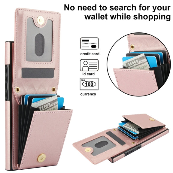 For Samsung Galaxy S24 Ultra 5G YM015 Crossbody Rhombic Card Bag RFID Phone Case(Rose Gold)