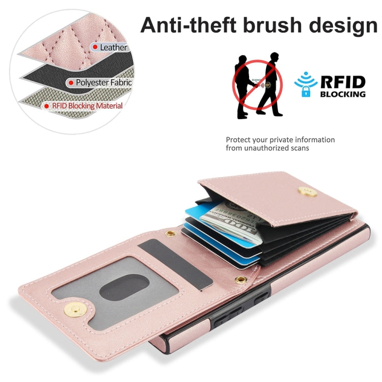 For Samsung Galaxy S24 Ultra 5G YM015 Crossbody Rhombic Card Bag RFID Phone Case(Rose Gold)