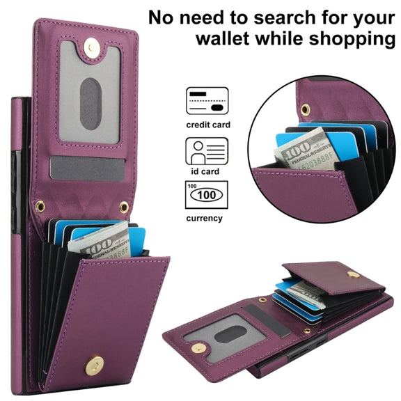 For Samsung Galaxy S24 Ultra 5G YM015 Crossbody Rhombic Card Bag RFID Phone Case(Dark Purple)
