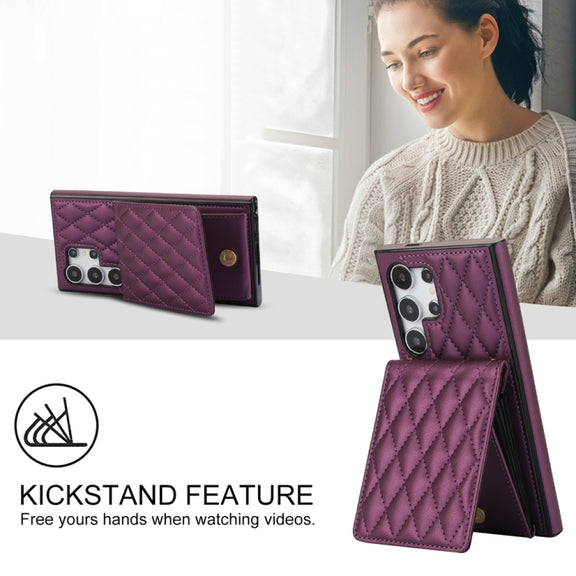 For Samsung Galaxy S24 Ultra 5G YM015 Crossbody Rhombic Card Bag RFID Phone Case(Dark Purple)