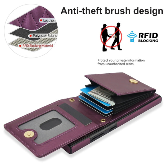 For Samsung Galaxy S24 Ultra 5G YM015 Crossbody Rhombic Card Bag RFID Phone Case(Dark Purple)
