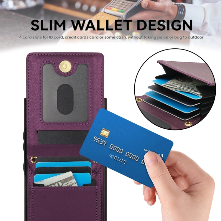 For Samsung Galaxy S24 Ultra 5G YM015 Crossbody Rhombic Card Bag RFID Phone Case(Dark Purple)