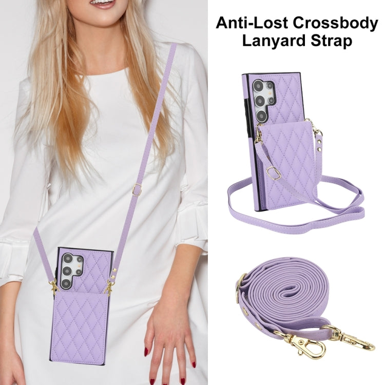 For Samsung Galaxy S24 Ultra 5G YM015 Crossbody Rhombic Card Bag RFID Phone Case(Light Purple)