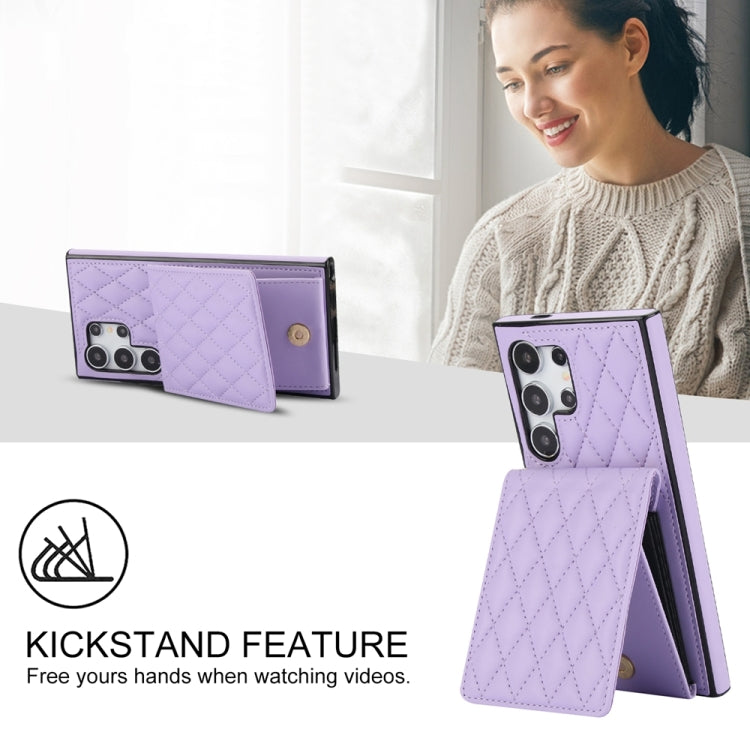 For Samsung Galaxy S24 Ultra 5G YM015 Crossbody Rhombic Card Bag RFID Phone Case(Light Purple)
