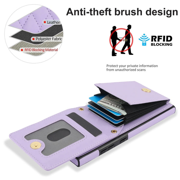 For Samsung Galaxy S24 Ultra 5G YM015 Crossbody Rhombic Card Bag RFID Phone Case(Light Purple)