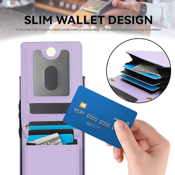 For Samsung Galaxy S24 Ultra 5G YM015 Crossbody Rhombic Card Bag RFID Phone Case(Light Purple)